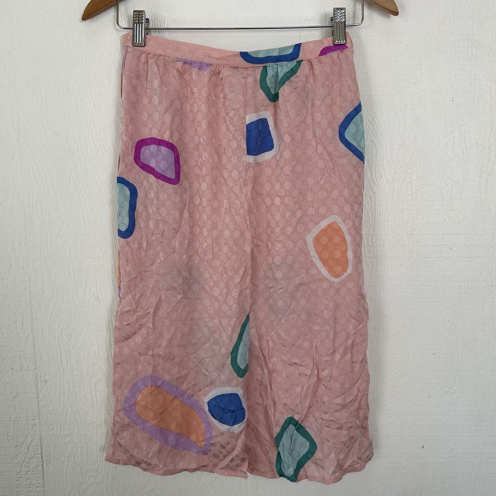 Argenti Vintage Pop Art Silk Maxi Skirt Vibrant Size 8 Petite 100%‎ Silk Pockets